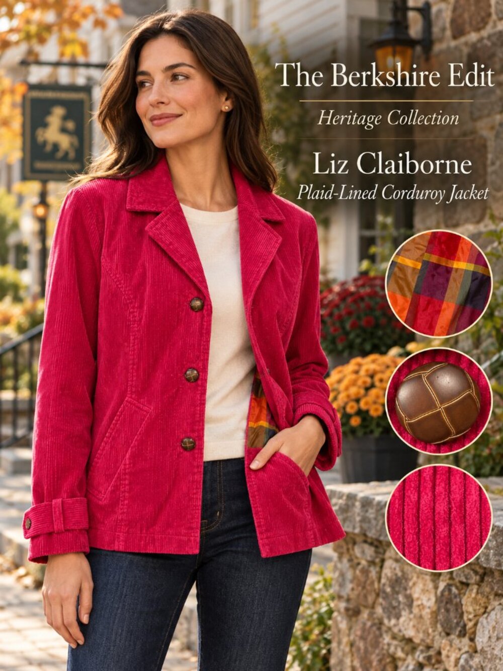 Liz Claiborne Pink Corduroy Blazer Jacket L Plaid Lined Cotton Stretch
